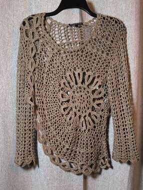Miracle City Handmade Look Crochet Lace Sweater in Taupe